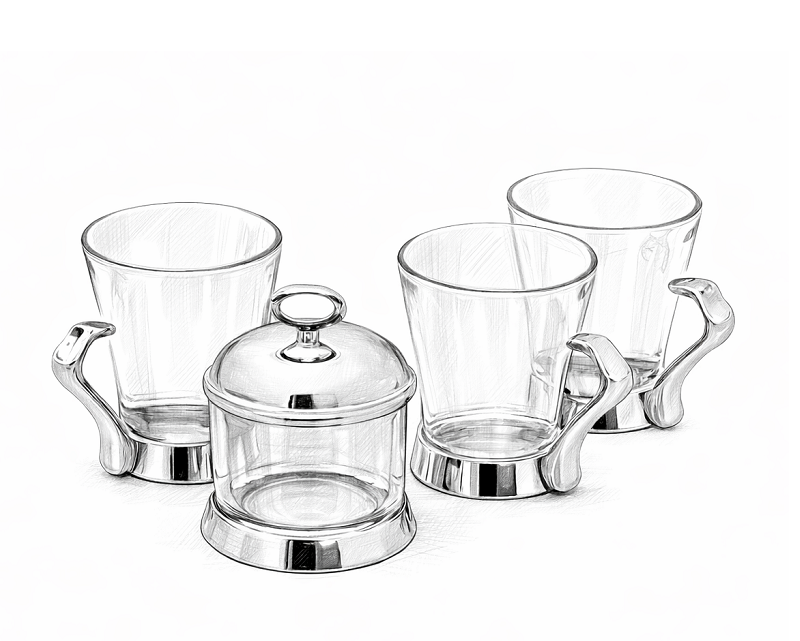 Teset med glas och sockerskål - MAT STEEL